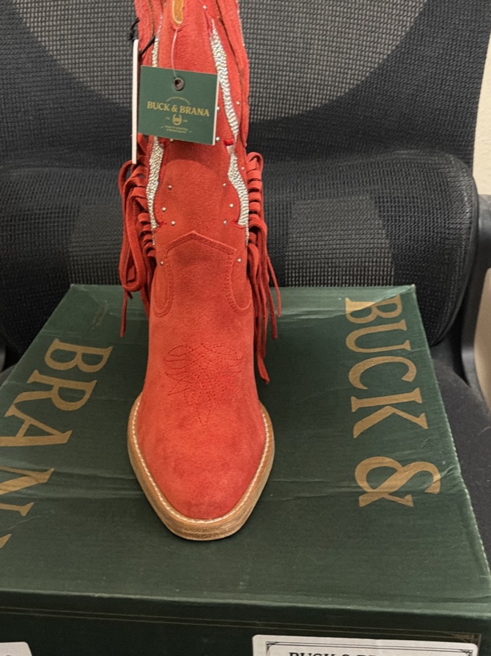 Buck & Brana Red Suede Fringe Ankle Boot Sz 6